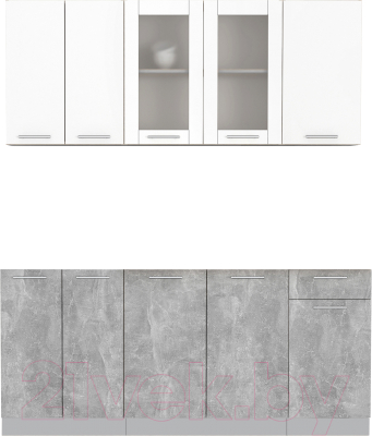 Кухонный гарнитур Интерлиния Мила 18-60 Без столешницы (белый платинум/бетон) - фото