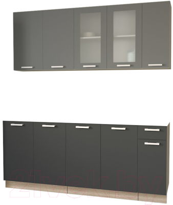 Кухонный гарнитур Интерлиния Мила 19 Без столешницы (серебристый/антрацит) - фото