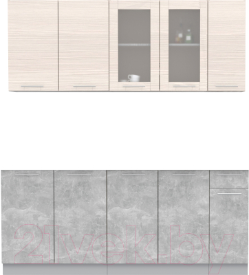 Кухонный гарнитур Интерлиния Мила 19 Без столешницы (вудлайн кремовый/бетон) - фото
