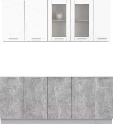 Кухонный гарнитур Интерлиния Мила 19 Без столешницы (белый платинум/бетон) - фото