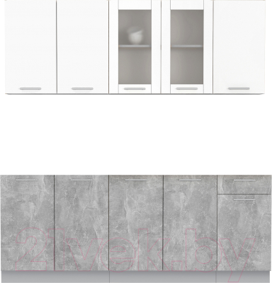 Кухонный гарнитур Интерлиния Мила 20 Без столешницы (белый платинум/бетон) - фото