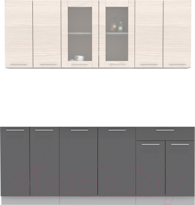 Кухонный гарнитур Интерлиния Мила 20-60 Без столешницы (вудлайн кремовый/антрацит) - фото