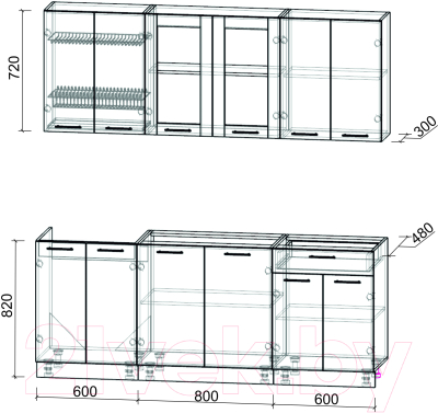 Кухонный гарнитур Интерлиния Мила 20-60 без столешницы (белый платинум)