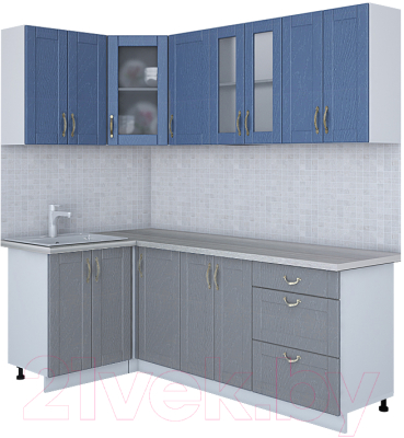 Кухонный гарнитур Интерлиния Мила Крафт 1.2x2.2 (дуб серый/дуб лазурный/травертин серый) - фото
