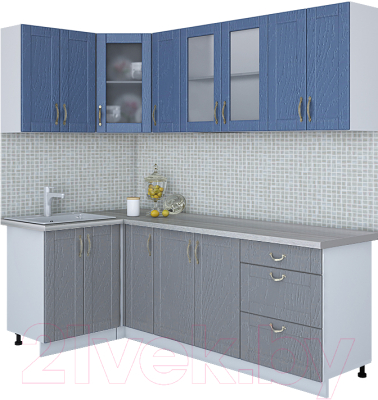 Кухонный гарнитур Интерлиния Мила Крафт 1.2x2.3 (дуб серый/дуб лазурный/травертин серый) - фото