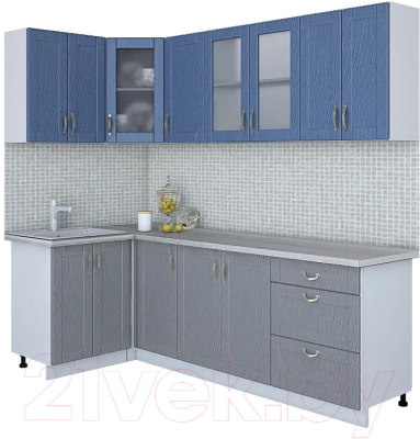 Кухонный гарнитур Интерлиния Мила Крафт 1.2x2.4 (дуб серый/дуб лазурный/травертин серый) - фото