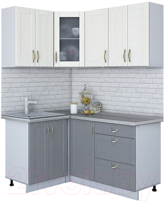 Кухонный гарнитур Интерлиния Мила Крафт 1.2x1.6 (дуб серый/дуб полярный/травертин серый) - фото