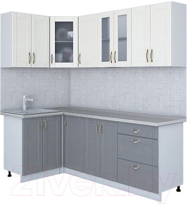 Кухонный гарнитур Интерлиния Мила Крафт 1.2x2.2 (дуб серый/дуб полярный/травертин серый) - фото