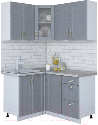 Кухонный гарнитур Интерлиния Мила Крафт 1.2x1.4 (дуб серый/дуб серый/травертин серый) - фото
