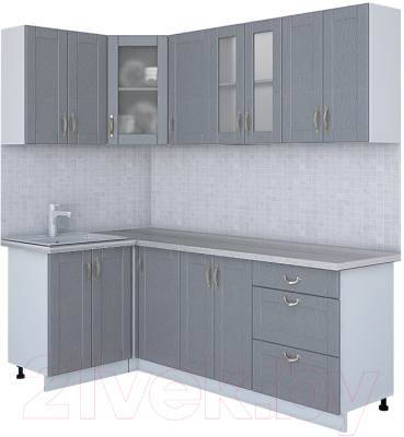 Кухонный гарнитур Интерлиния Мила Крафт 1.2x2.2 (дуб серый/дуб серый/травертин серый) - фото
