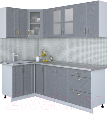 Кухонный гарнитур Интерлиния Мила Крафт 1.2x2.3 (дуб серый/дуб серый/травертин серый) - фото