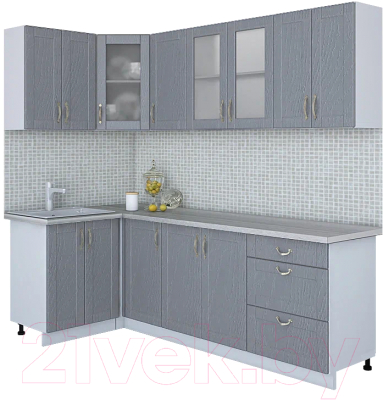 Кухонный гарнитур Интерлиния Мила Крафт 1.2x2.4 (дуб серый/дуб серый/травертин серый) - фото