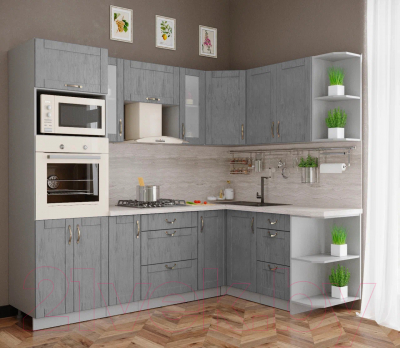 Готовая кухня Интерлиния Мила Крафт 1.68x2.4 правая - фото