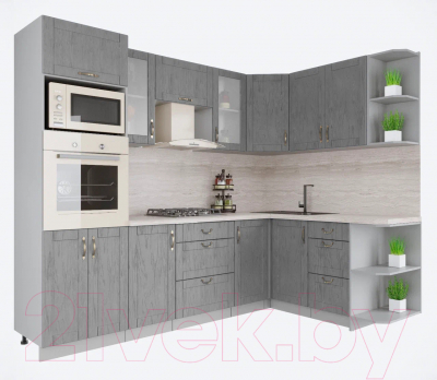 Готовая кухня Интерлиния Мила Крафт 1.68x2.6 правая - фото