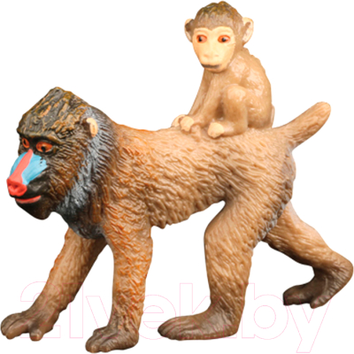 Фигурка коллекционная Masai Mara Мир диких животных Обезьяна Мандрил с детенышем / MM211-162 - фото