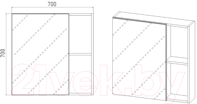 Шкаф с зеркалом для ванной Viant Бостон 70 / VBOS70-ZSH