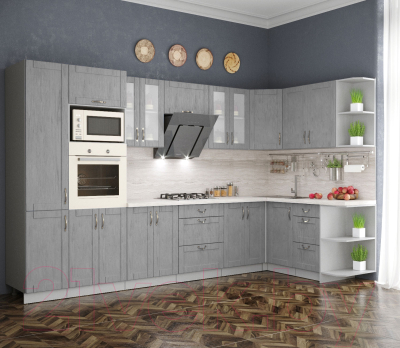 Готовая кухня Интерлиния Мила Крафт 1.68x3.4 правая
