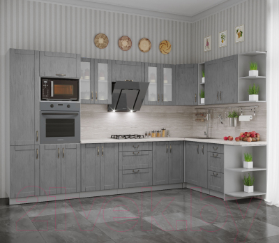 Готовая кухня Интерлиния Мила Крафт 1.88x3.4 правая