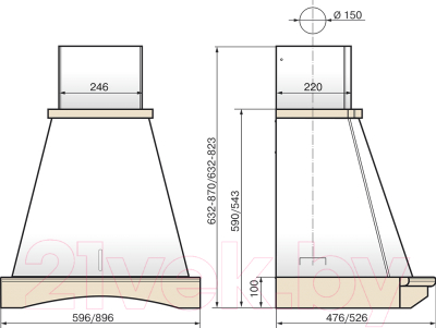 Вытяжка купольная Elikor Ротонда 60П-1000-П3Д
