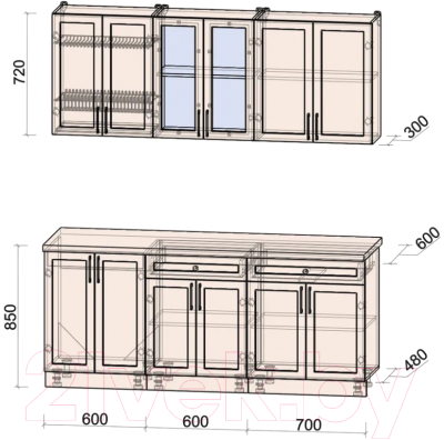 Кухонный гарнитур Интерлиния Тренд 1.9А (белый/белый/кастилло темный)
