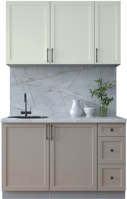Кухонный гарнитур Интерлиния Тренд 1.3А (луна/белый/серый каспий) - фото