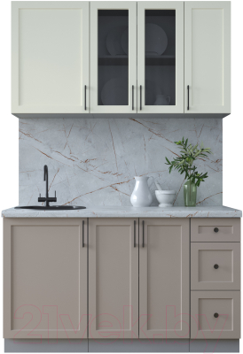 Кухонный гарнитур Интерлиния Тренд 1.4А (луна/белый/серый каспий) - фото
