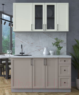 Кухонный гарнитур Интерлиния Тренд 1.4А (луна/белый/серый каспий)