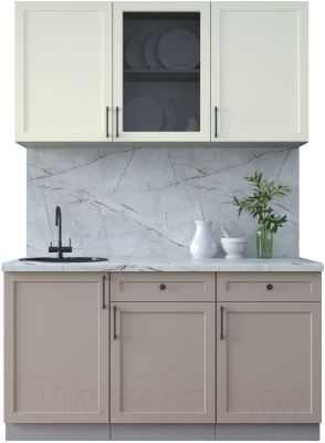 Кухонный гарнитур Интерлиния Тренд 1.5А (луна/белый/серый каспий) - фото