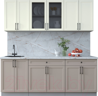 Кухонный гарнитур Интерлиния Тренд 2.1А (луна/белый/серый каспий) - фото