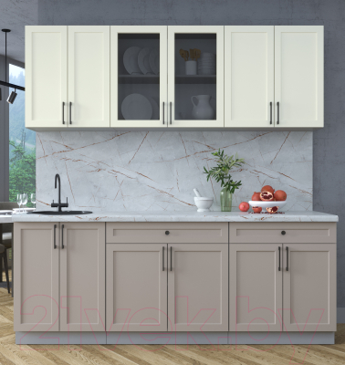 Кухонный гарнитур Интерлиния Тренд 2.1А (луна/белый/серый каспий)