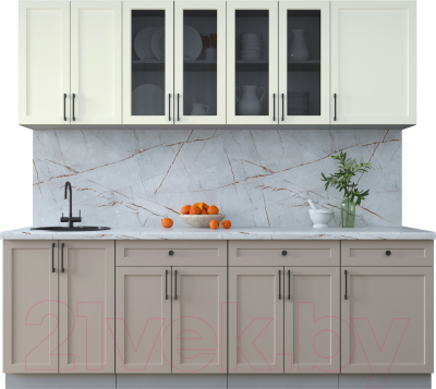 Кухонный гарнитур Интерлиния Тренд 2.3А (луна/белый/серый каспий) - фото