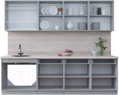Кухонный гарнитур Интерлиния Тренд 2.6А (луна/белый/серый каспий)