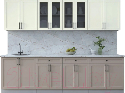Кухонный гарнитур Интерлиния Тренд 2.8А (луна/белый/серый каспий) - фото