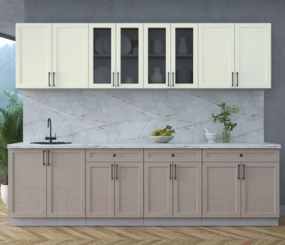 Кухонный гарнитур Интерлиния Тренд 2.8А (луна/белый/серый каспий)