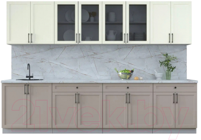 Кухонный гарнитур Интерлиния Тренд 3.1А (луна/белый/серый каспий) - фото