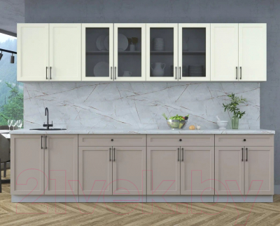 Кухонный гарнитур Интерлиния Тренд 3.1А (луна/белый/серый каспий)