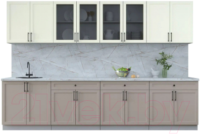 Кухонный гарнитур Интерлиния Тренд 3.2А (луна/белый/серый каспий) - фото