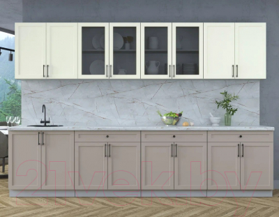 Кухонный гарнитур Интерлиния Тренд 3.2А (луна/белый/серый каспий)