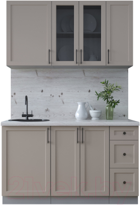 Кухонный гарнитур Интерлиния Тренд 1.4А (луна/луна/бискайская сосна) - фото