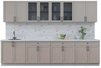 Кухонный гарнитур Интерлиния Тренд 3.2А (луна/луна/бискайская сосна) - фото