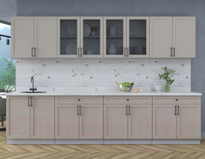 Кухонный гарнитур Интерлиния Тренд 3.2А (луна/луна/бискайская сосна)