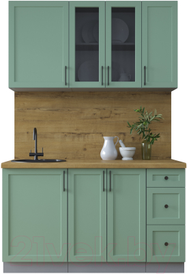 Кухонный гарнитур Интерлиния Тренд 1.4А (мята/мята/дуб бунратти) - фото