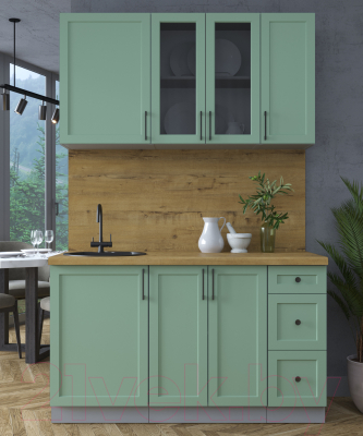 Кухонный гарнитур Интерлиния Тренд 1.4А (мята/мята/дуб бунратти)