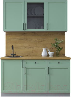 Кухонный гарнитур Интерлиния Тренд 1.5А (мята/мята/дуб бунратти) - фото