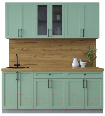 Кухонный гарнитур Интерлиния Тренд 1.9А (мята/мята/дуб бунратти) - фото