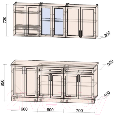 Кухонный гарнитур Интерлиния Тренд 1.9А (мята/мята/дуб бунратти)