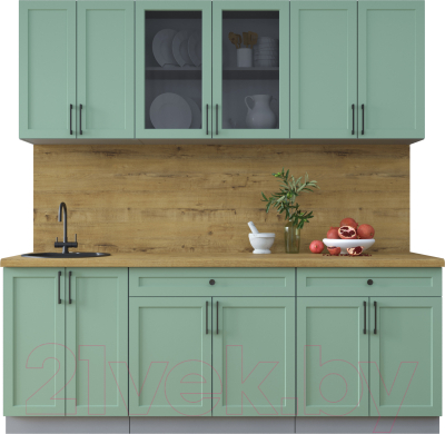 Кухонный гарнитур Интерлиния Тренд 2.1А (мята/мята/дуб бунратти) - фото