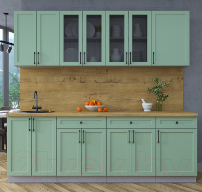 Кухонный гарнитур Интерлиния Тренд 2.3А (мята/мята/дуб бунратти)