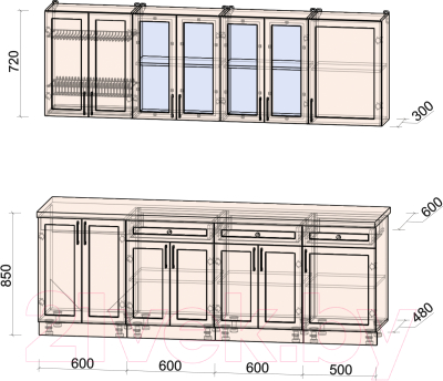 Кухонный гарнитур Интерлиния Тренд 2.3А (мята/мята/дуб бунратти)
