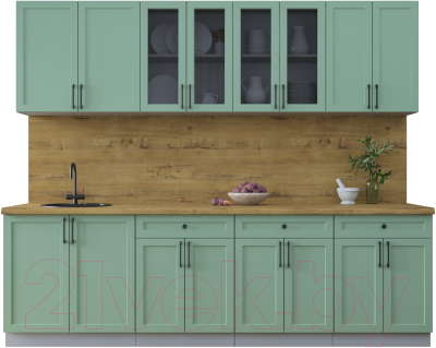 Кухонный гарнитур Интерлиния Тренд 2.6А (мята/мята/дуб бунратти) - фото